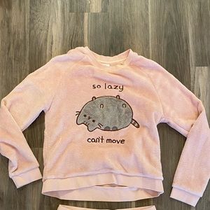 Pusheen Cat Cozy Sweater Shirt Top pink lazy Small